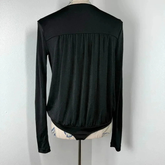 Intimately Free People Turnt Bodysuit Small Black Plunge Neck Thong Draped L/S - Picture 3 of 14